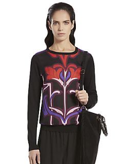 Gucci Printed Silk Front Merino & Cashmere Sweater   Black Printed