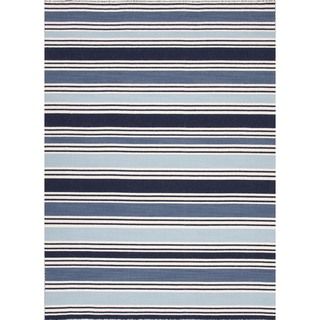Flat Weave Flat pile Stripe Blue Wool Rug (2 X 3)