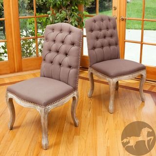 Christopher Knight Home Tufted Fabric Weathered Hardwood Dining Chairs (set Of 2)