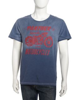 Striped Greaser Cotton T Shirt, Gray/Blue/Red