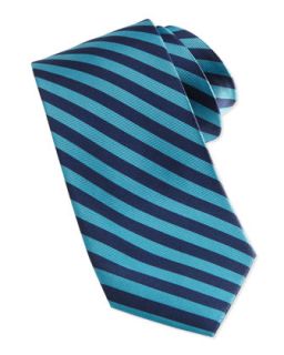 Bias Stripe Skinny Silk Tie, Teal