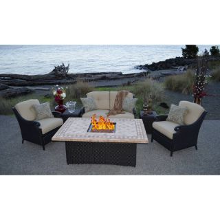 Estrada All Weather Wicker Conversation Set with Fire Pit Multicolor   XAC1417