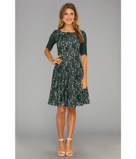 Eliza J 3/4 Sleeve Crochet Fit Flare W/ Contrast Lining Womens Dress (Green)