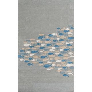 Hand tufted Transitional Animal Print Pattern Blue Rug (2 X 3)