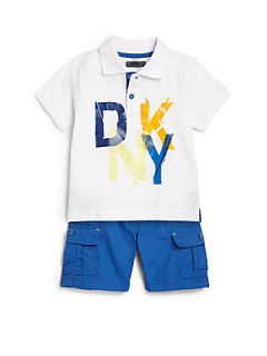 DKNY Infants Two Piece Logo Polo Shirt & Cargo Shorts Set   Olympian