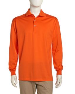 Long Sleeve Poplin Polo Shirt, Orange