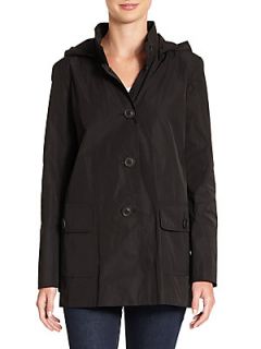 Hooded Button Front Rain Jacket   Black