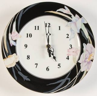 Mikasa Charisma Black Clock Plate, Fine China Dinnerware   Black W/Flowers     G