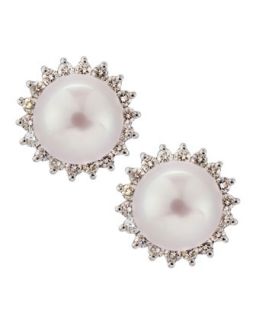 Diamond Set Freshwater Pearl Earrings, Pink