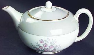 Wedgwood Grey Friar Pink Teapot & Lid, Fine China Dinnerware   Pink Flowers,Gray