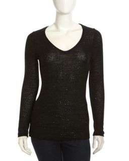 Sequin V Neck Sweater, Black