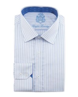 Pindot Stripe Dobby Long Sleeve Dress Shirt, Blue