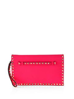 Valentino Rockstud Flap Clutch   Fuchsia