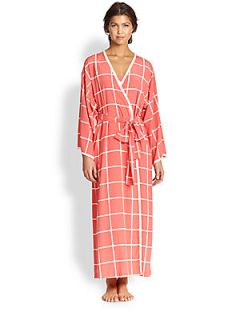 Natori Windowpane Kimono   Coral