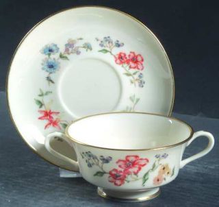 Gorham Chinoiserie Footed Cream Soup Bowl & Saucer Set, Fine China Dinnerware  