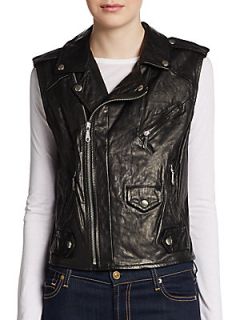 Leandra Leather Vest   Black