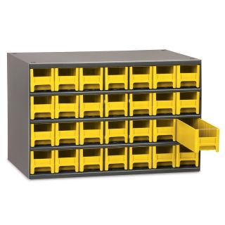 Akro Mils Industrial Parts Cabinet With Colored Drawers   17X11x11   (28) 2 1/4 X10 1/2 X2 Drawers   Yellow   Yellow  (19228YEL)