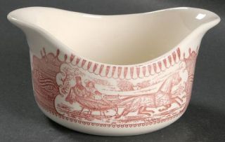 Royal (USA) Currier & Ives Pink Gravy Boat, Fine China Dinnerware   Pink Scene C
