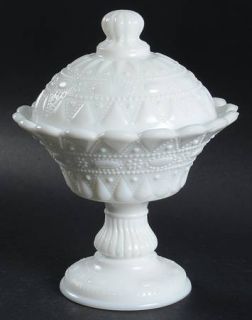 Kemple Lace & Dewdrop Milkglass 8 Inch Compote with Lid   Milkglass,Beaded/Oval