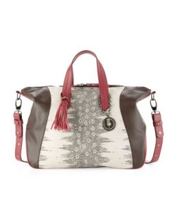 Giselle Snake Panel Colorblock Tote, Brown