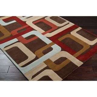 Hand tufted Brown Contemporary Multi Colored Square Mayflower Wool Geometric Rug (5 X 8)