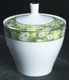Mikasa Marianne Sugar Bowl & Lid, Fine China Dinnerware   White Flowers, Green B