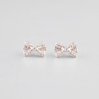 Rhinestone Bow Earrings Silver One Size For Women 219037140