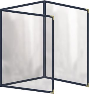 Risch Clear Sewn Menu Cover   Triple Fold Out, Gold Corners, 8 1/2x11 Blue
