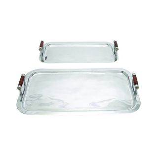 Metal Tray With Wooden Handles (set Of 2)