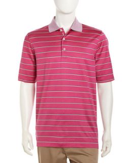 Short Sleeve Striped Poplin Golf Polo, Fuchsia