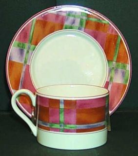 Sango Colorama Flat Cup & Saucer Set, Fine China Dinnerware   Multicolor Border
