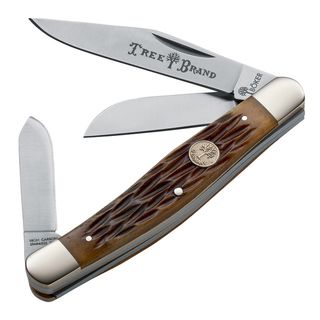 Boker Traditional Stockman Jigged Brown Knife (BrownBlade materials High Carbon Stainless SteelHandle materials Bone, nickel, brassBlade length 3 inchesHandle length 4 inchesWeight .35Dimensions 2.5 inches x 7 inches x 1.5 inchesBefore purchasing th