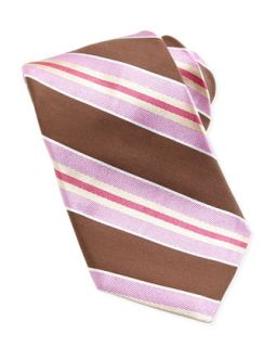 IB Cyber Stripe Brown Silk Tie, Brown