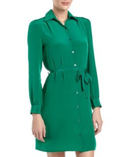 Calista Belted Shirtdress, Emerald