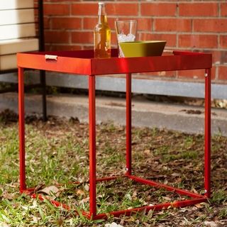 Upton Home Almaden Red Indoor/ Outdoor Butler Accent Table (RedWeather resistantPowder coated metal for outdoor or indoor useRemovable tray allows for convenient, portable servingEasy to assembleTray top removes easily with a simple lift upwardTray interi