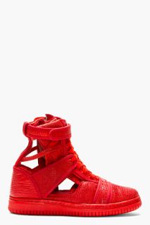 Christian Peau Red Lizard Cut Out High Top Sneakers