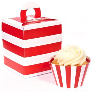 Red and White Striped Cupcake Wrapper Combo Kit
