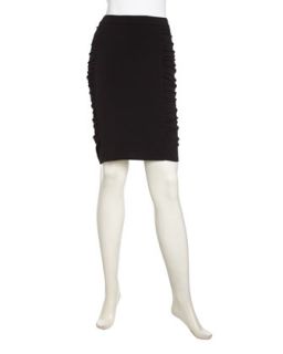Lindon Ruched Stretch Knit Pencil Skirt, Black