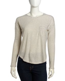 Long Sleeve Striped Tee, H. White/H. Taupe
