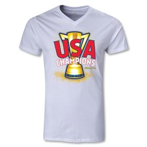 hidden USA CONCACAF Gold Cup 2013 Champions V Neck T Shirt (White)