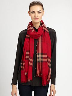 Burberry Gauze Giant Check Scarf   Red