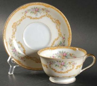 Noritake Evana Footed Cup & Saucer Set, Fine China Dinnerware   Florals, Tan Scr
