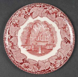 Masons Vista Pink Round Tea Tile, Fine China Dinnerware   Pink Leaves,Landscape