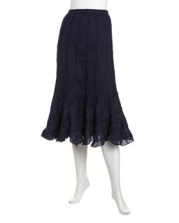 Swirl Paneled Voile Skirt, Navy