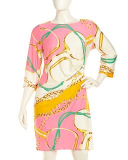 Morgan Chain Print Draped Dress, Pink/Orange, Womens