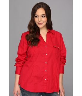 Roper Plus Size 9035 Solid Poplin   Red Womens Long Sleeve Button Up (Red)