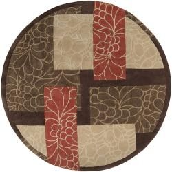 Hand tufted Retro Chic Brown Floral Squares Rug (8 Round)