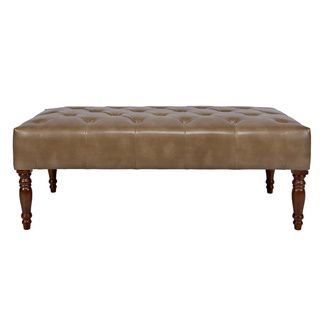 Angelohome Margaux Brown Renu Leather Tufted Cocktail Ottoman
