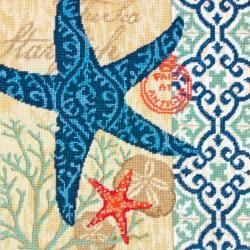 Starfish Needlepoint Kit 14x14 Stitched In Wool   Thread