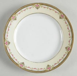 Lanternier Lnt25 Salad Plate, Fine China Dinnerware   Mustard Scrolls, Pink Rose